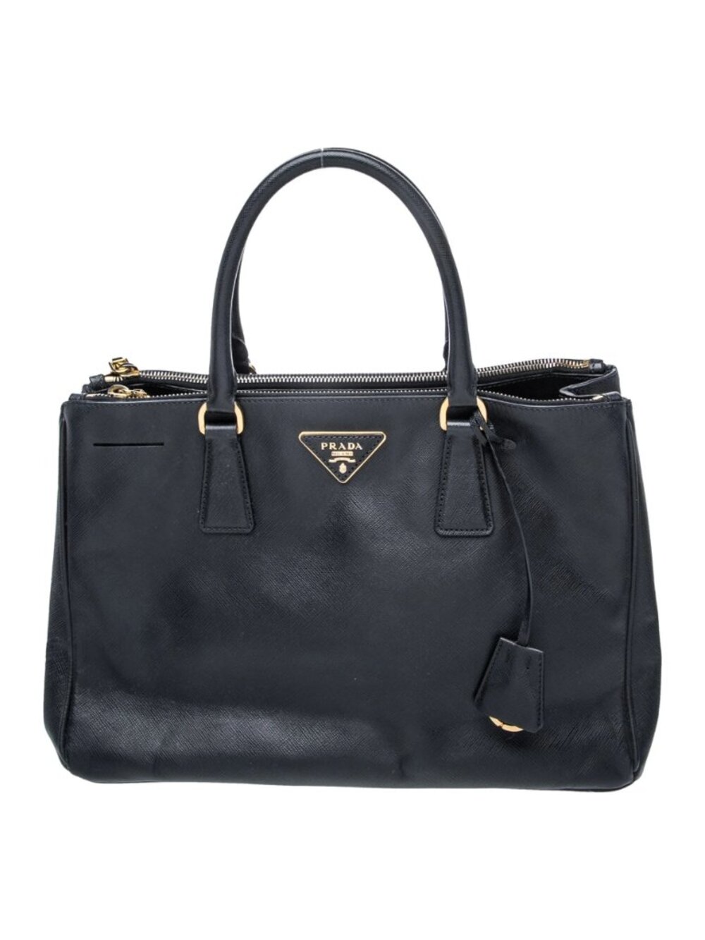 Authentic Prada Galleria Medium Double Zip Tote – Black Saffiano Leather with Go